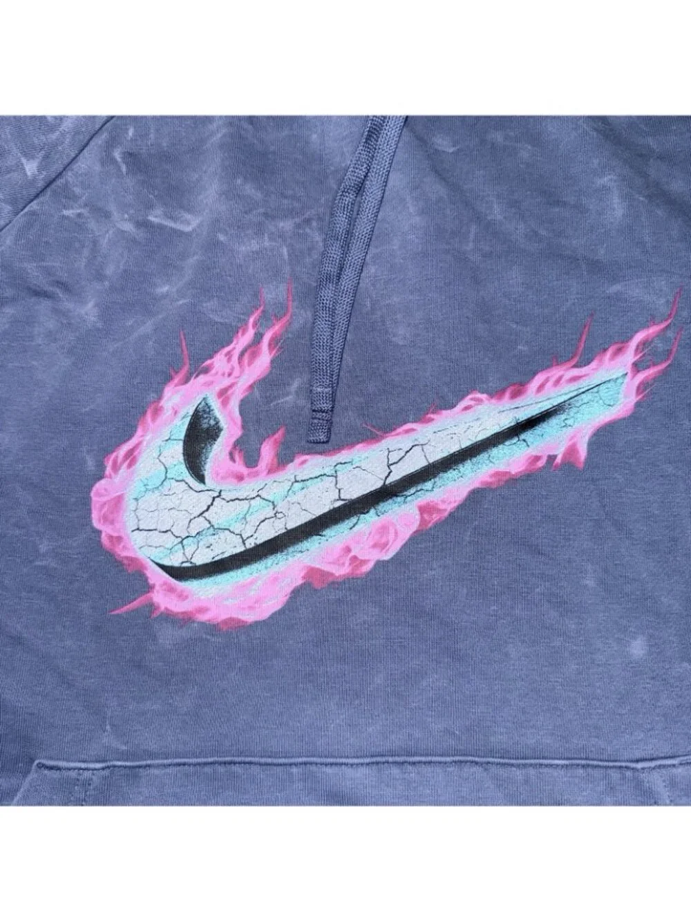 Nike Men's Dri-FIT Fleece Hoodie Vintage Looking Flame Swoosh Blue Size XLarge